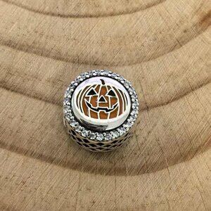 Pandora Halloween Holiday Pumpkin Jack Lantern Charm, S925 Silver Jewelry